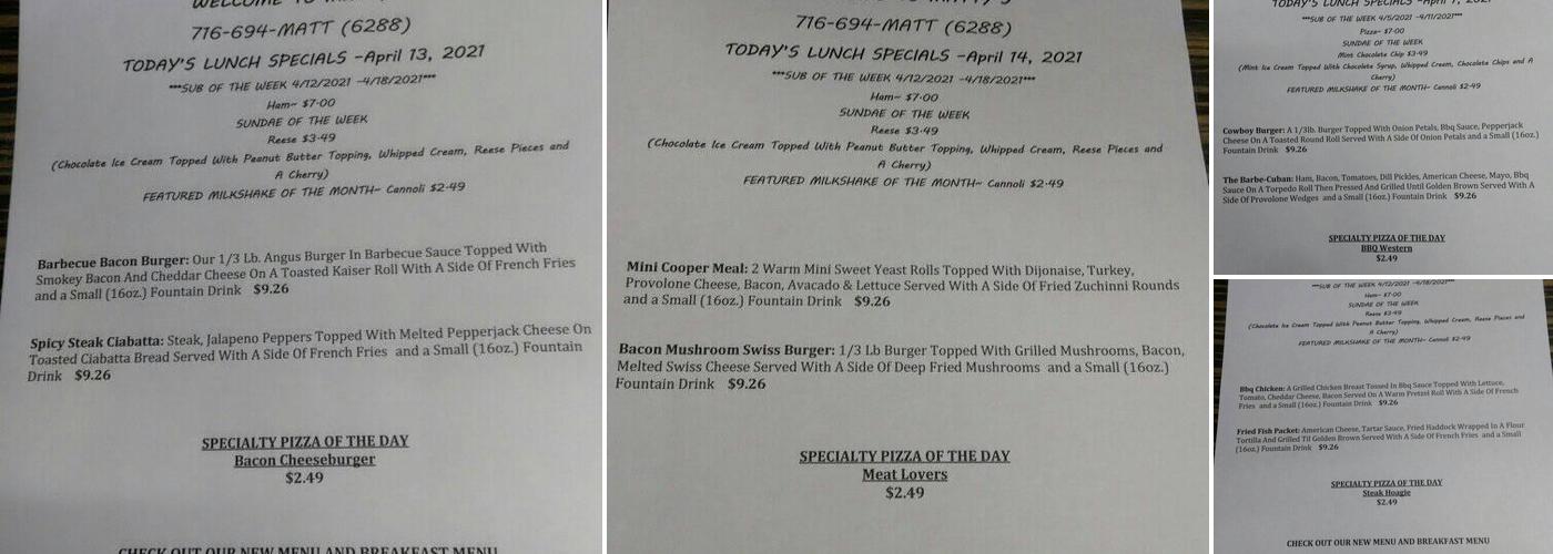 Matty Mart Menu