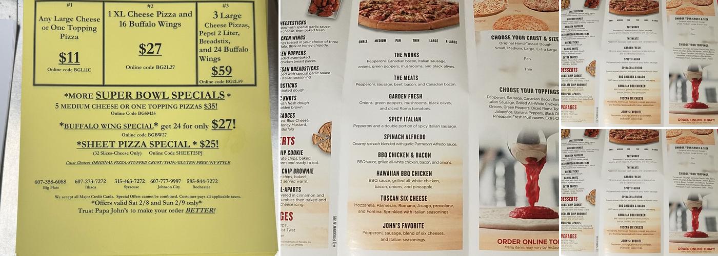 Papa Johns Pizza Menu