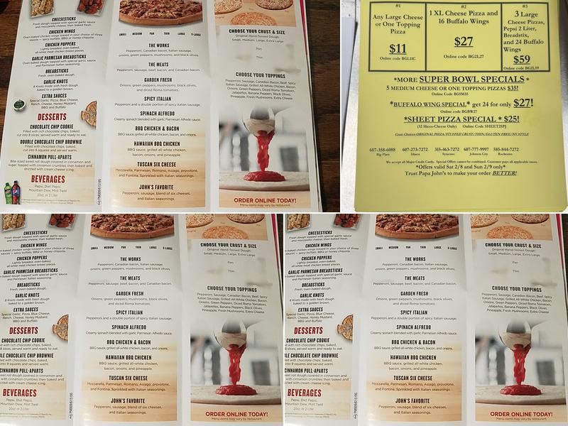 Papa Johns Pizza Menu