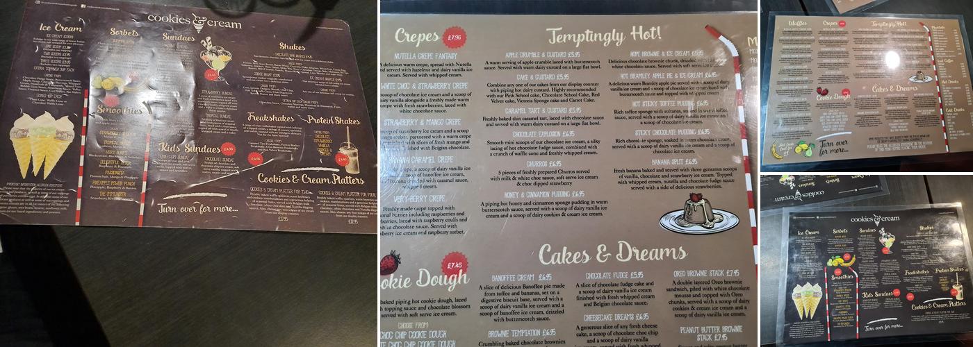 Cookies and Cream Menu