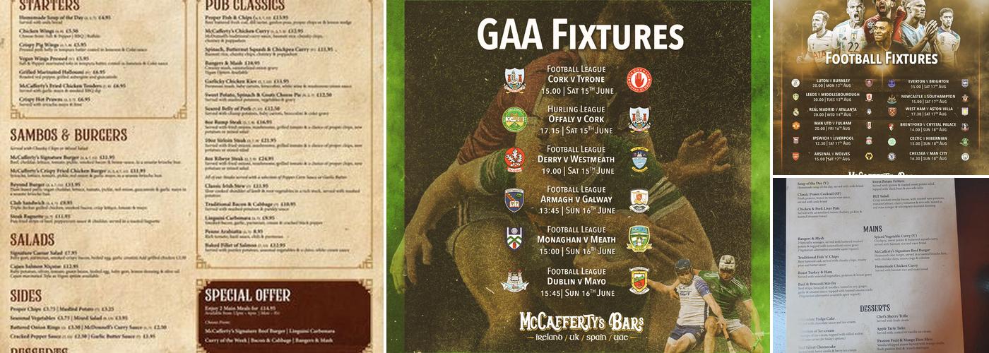 Mccaffertys Bar & Guest House Menu