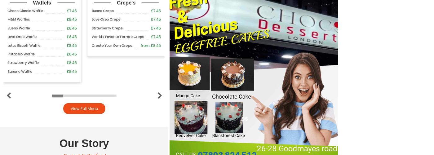 Choco Desserts London Menu