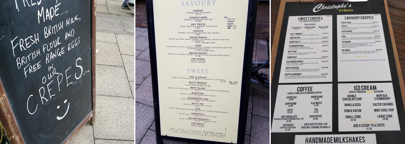 Christophes Crepes Menu