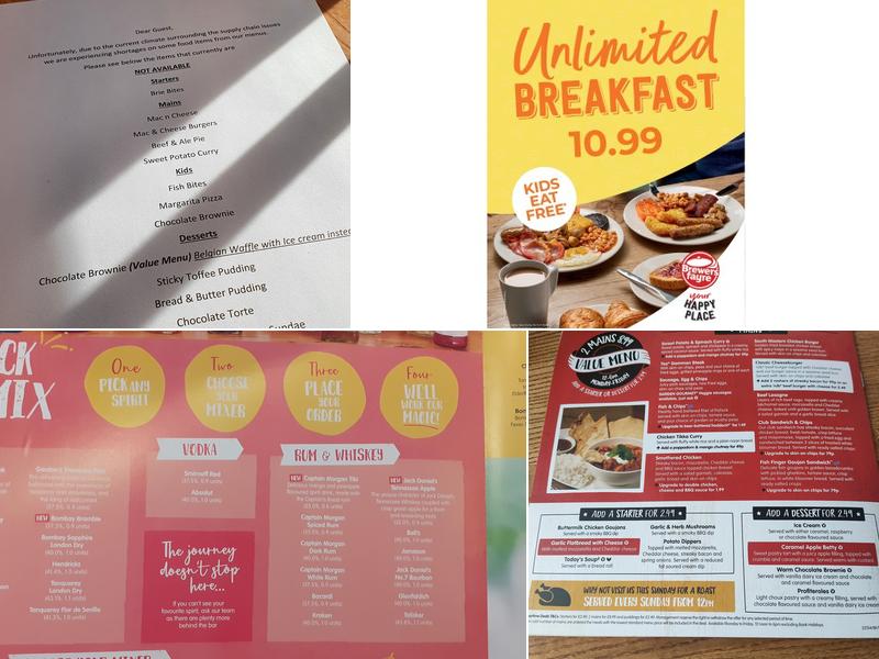 Inshes Gate Brewers Fayre Menu