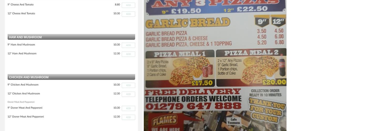 Flames kebab stansted Menu