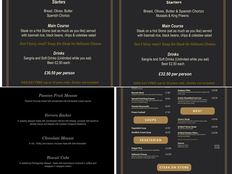 Cheers Restaurant Menu