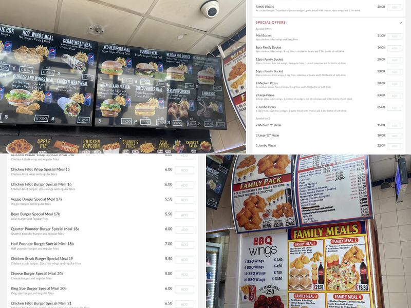 Chunky Chicken and Pizza Menu
