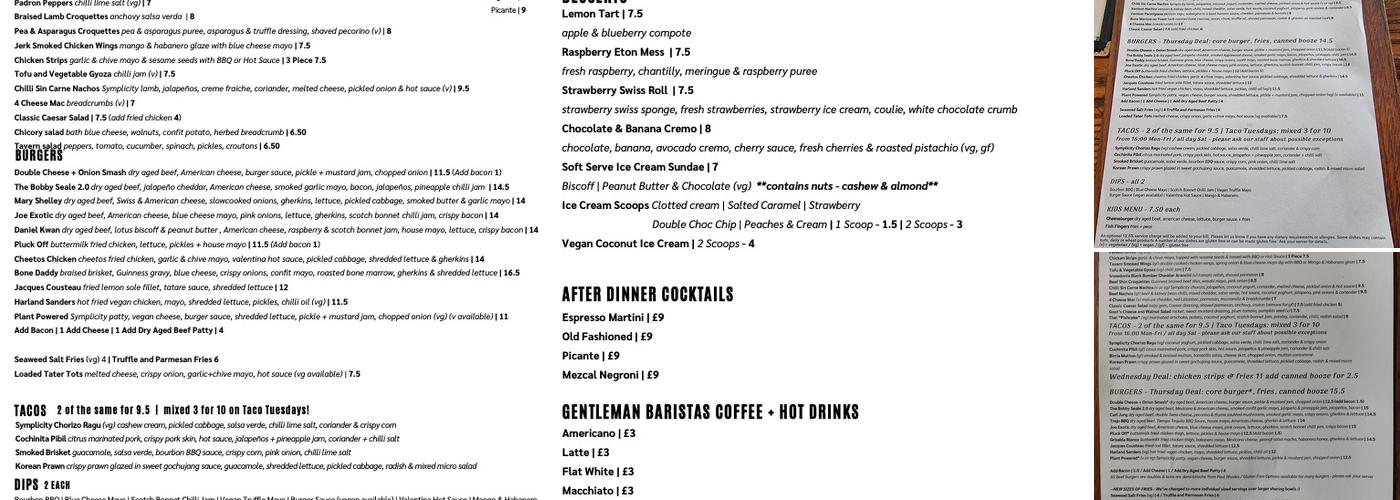 Leytonstone Tavern Menu