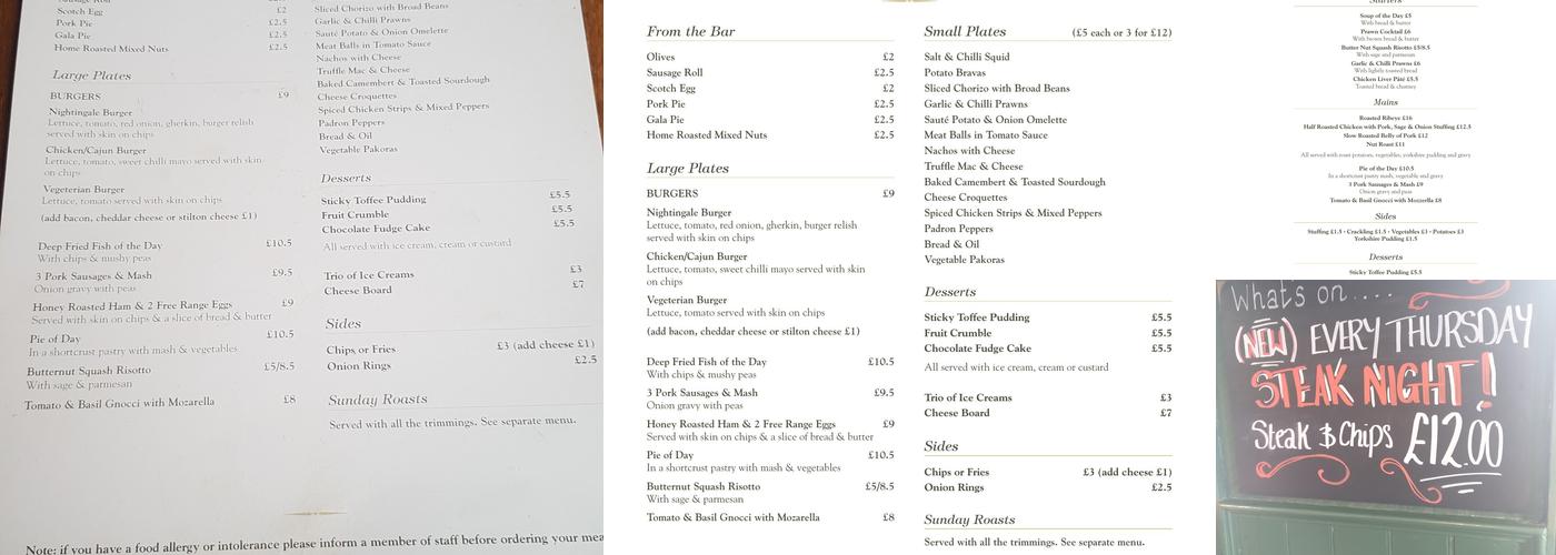 Nightingale on the Green Menu