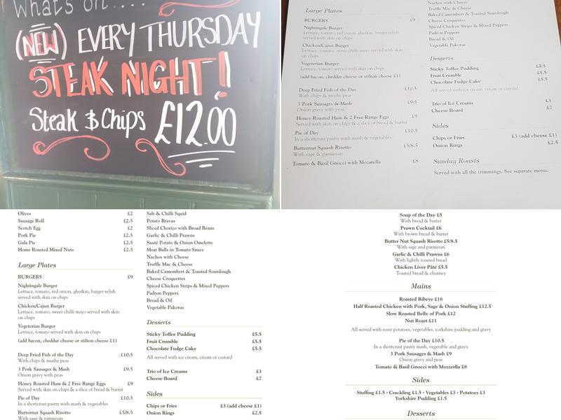 Nightingale on the Green Menu