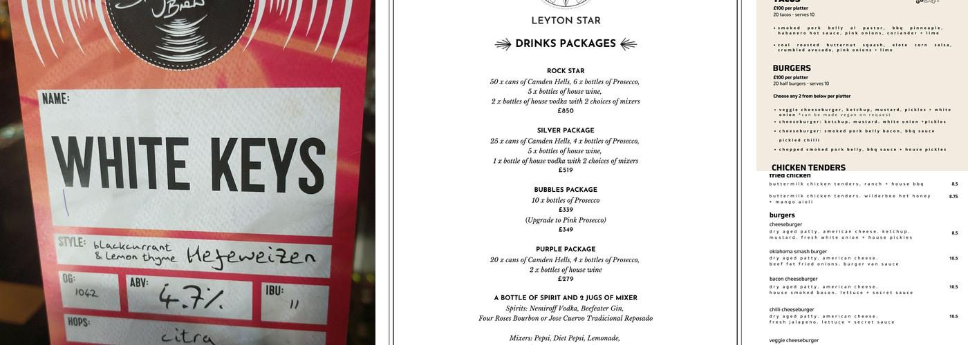 The Leyton Star Menu