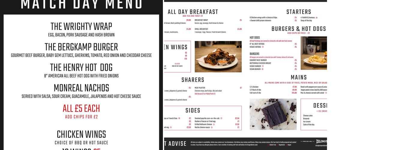 Islington Sports Bar & Grill Menu