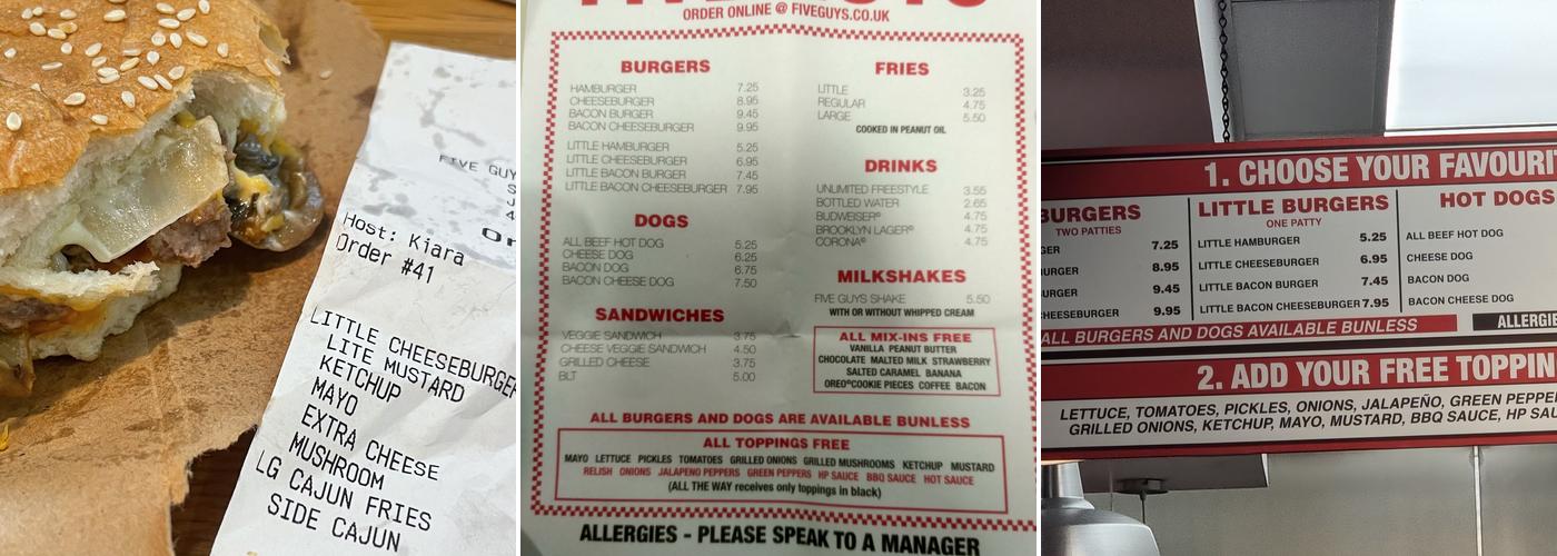 Five Guys Canary Wharf Menu
