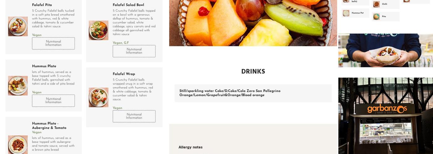 Garbanzos Falafel, Hummus & Salad Bar (Canary Wharf) Menu