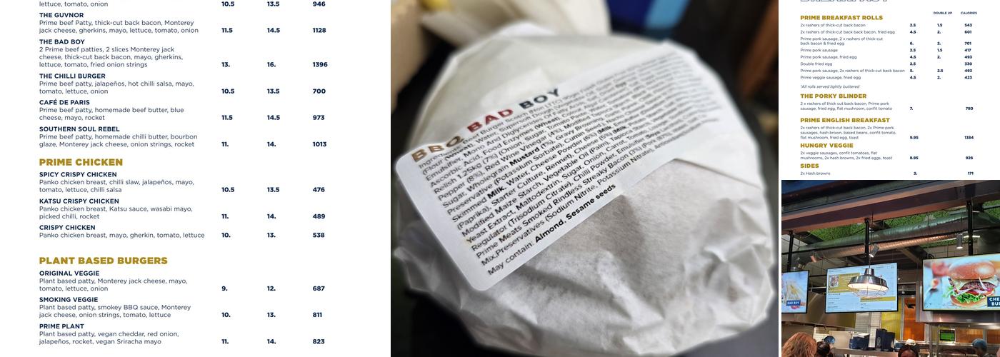 Prime Burger at ExCel London Menu