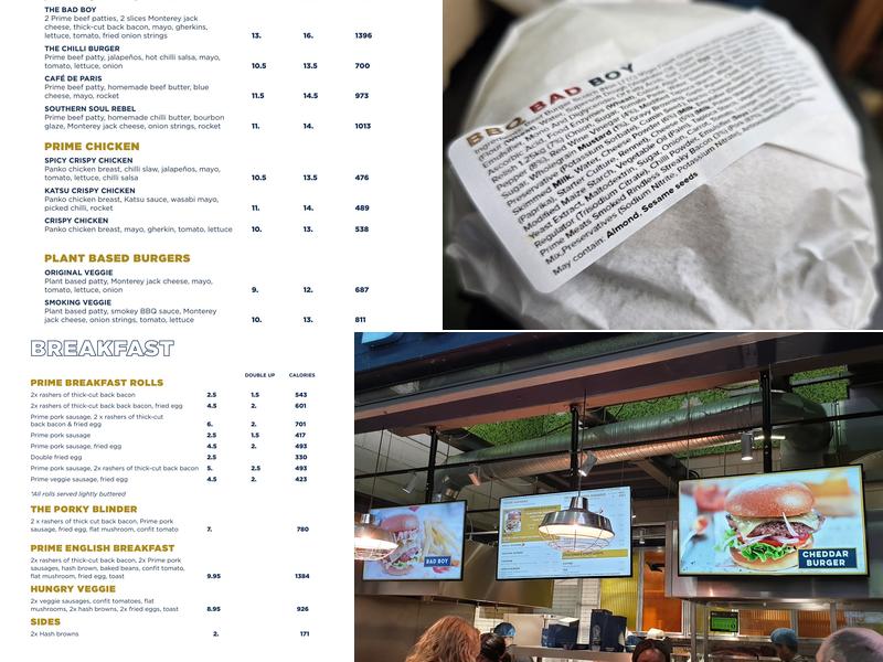 Prime Burger at ExCel London Menu