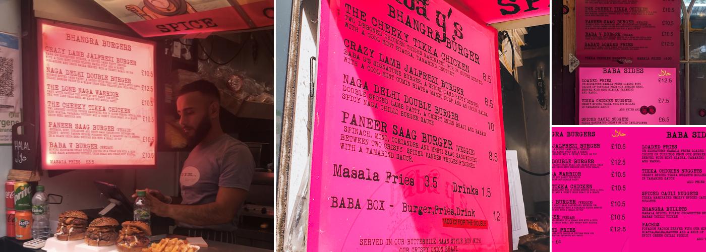 Baba G's Bhangra Burger Menu