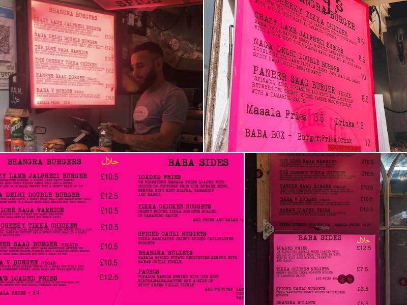 Baba G's Bhangra Burger Menu