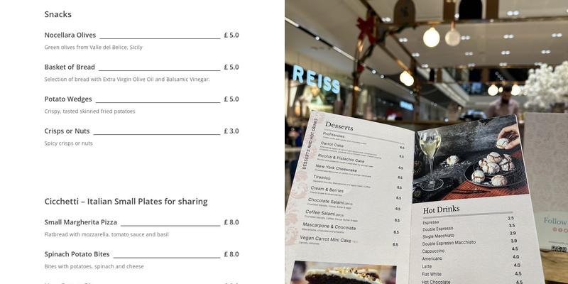 Prosecco Caffè Menu