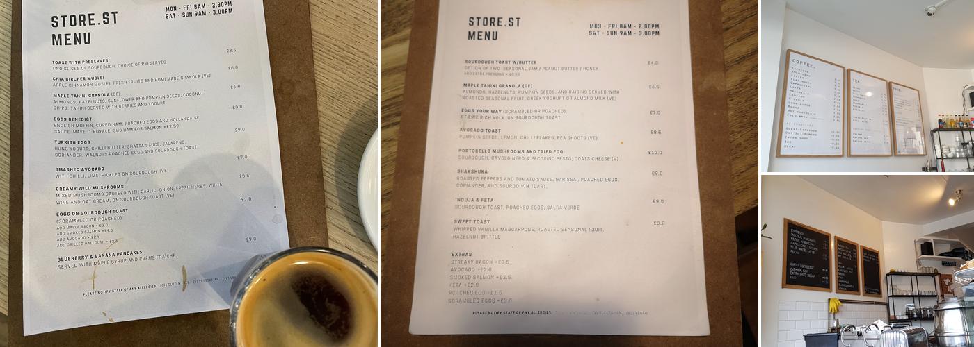 Store Street Espresso Menu