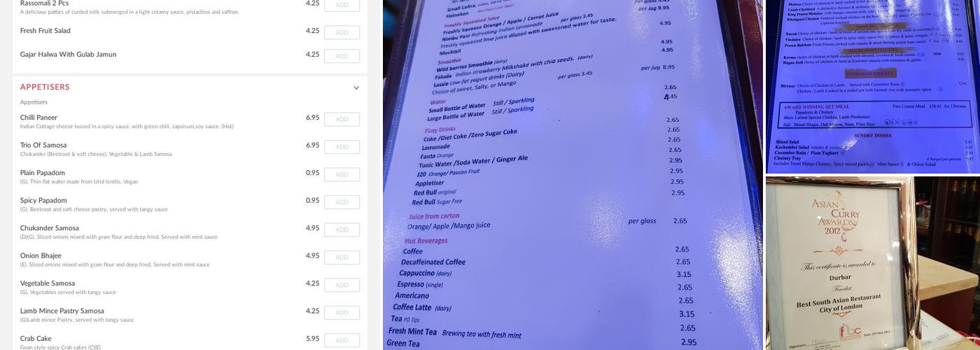 Durbar Tandoori Menu