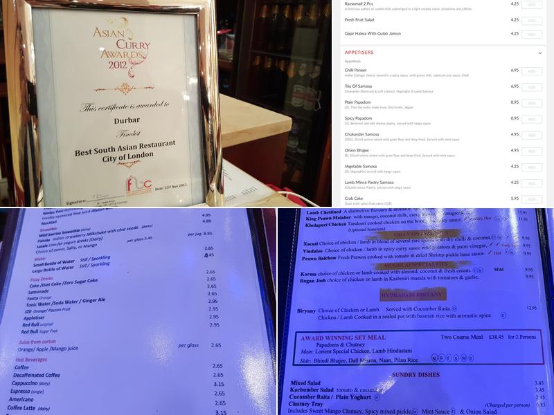 Durbar Tandoori Menu