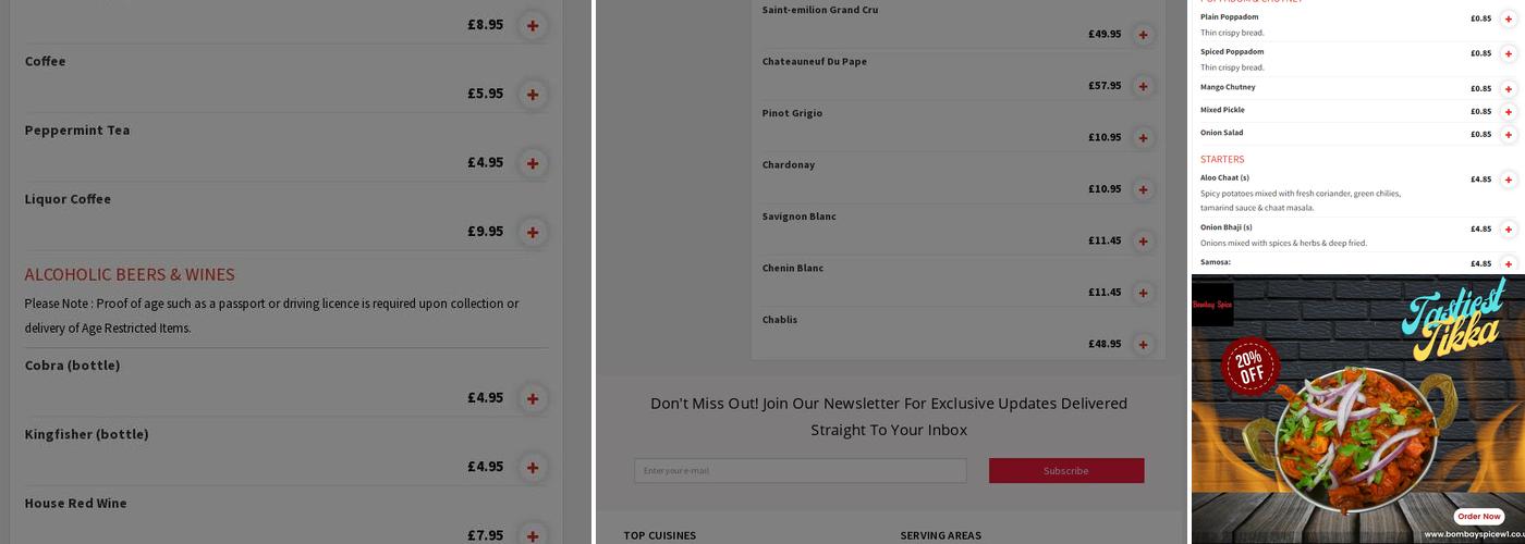 Bombay Spice Marylebone Menu