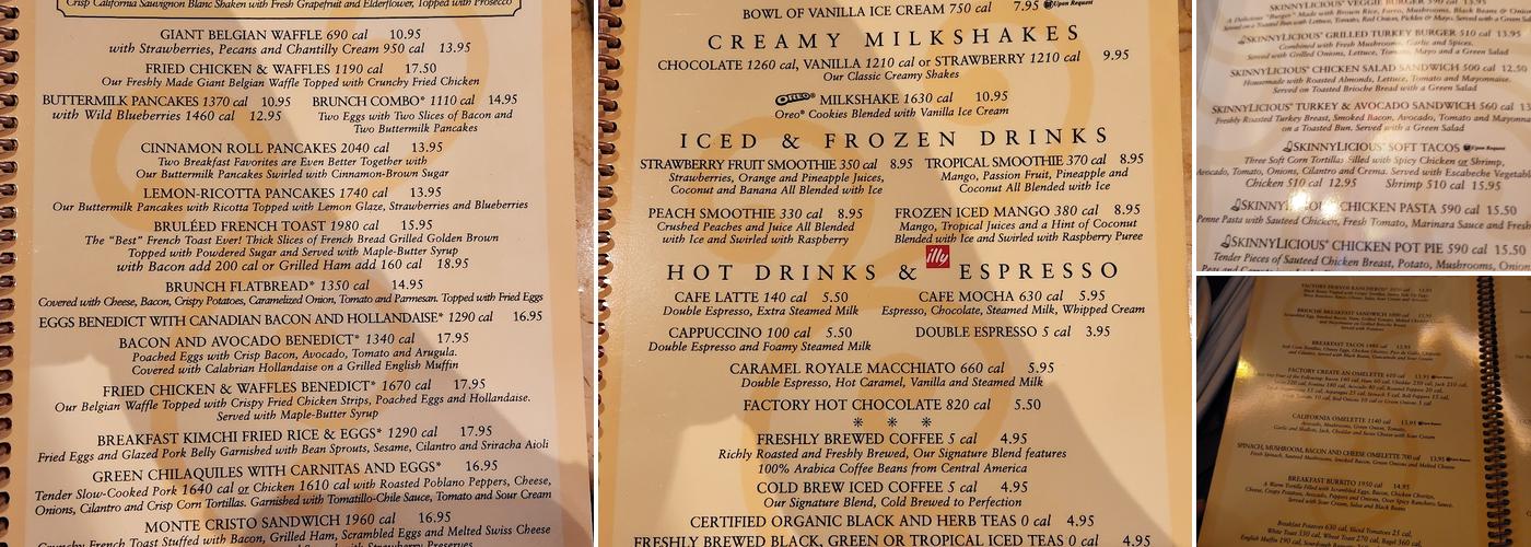 The Cheesecake Factory Menu