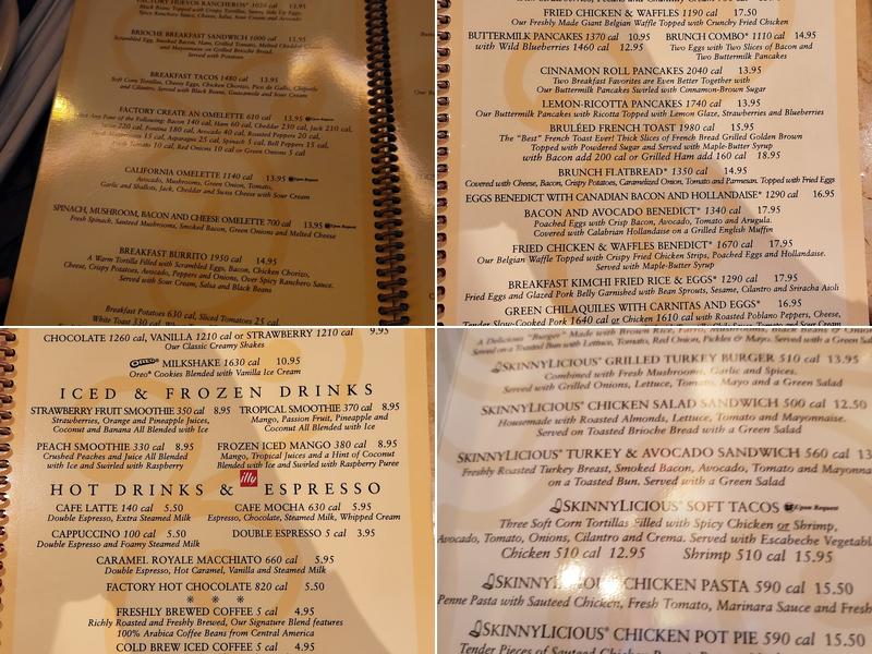 The Cheesecake Factory Menu