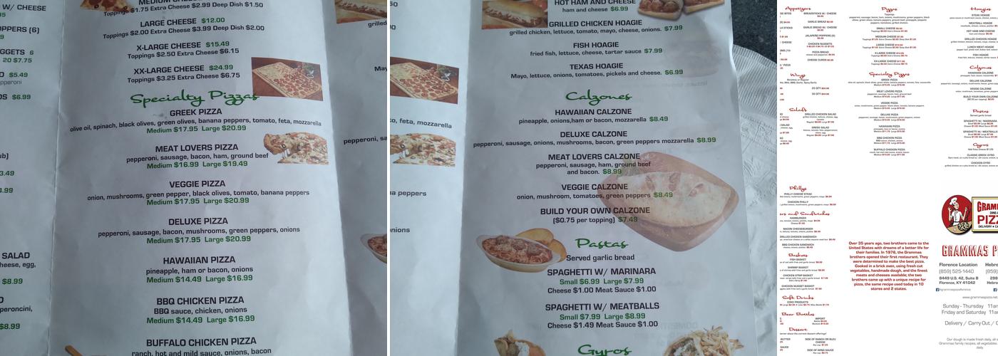 Grammas Pizza Florence Menu