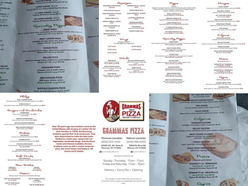 Grammas Pizza Florence Menu