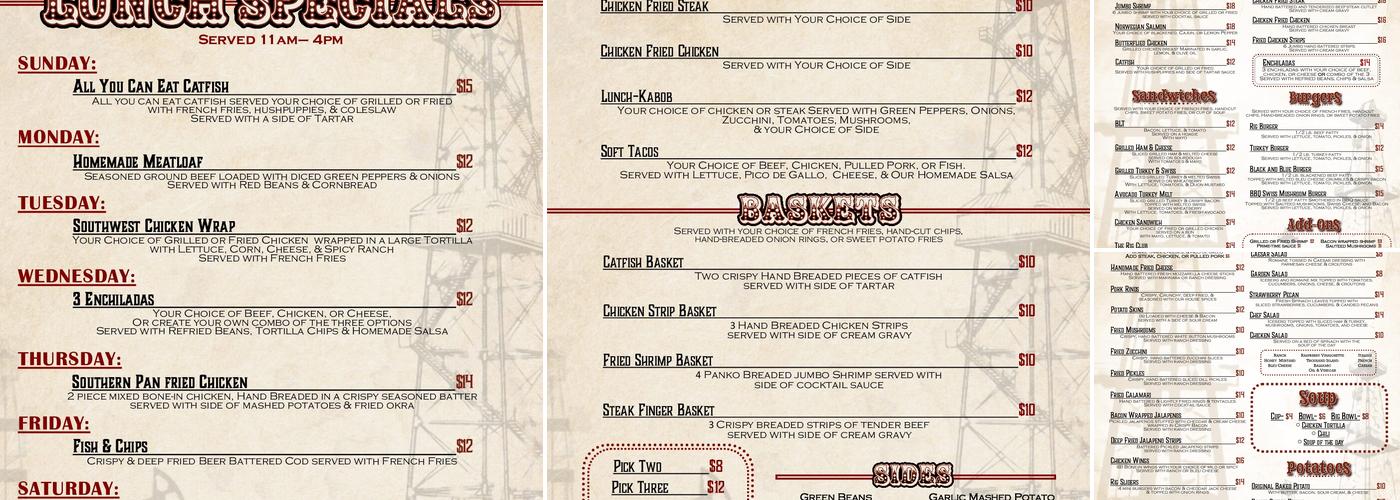 North Rig Grill Menu