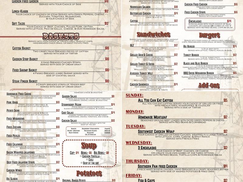 North Rig Grill Menu