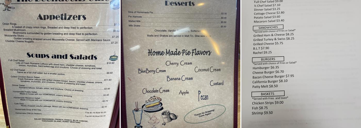 Boondocks Cafe Menu