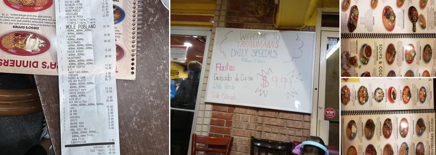 Tarahumara's Méxican Cafe & Cantina Menu