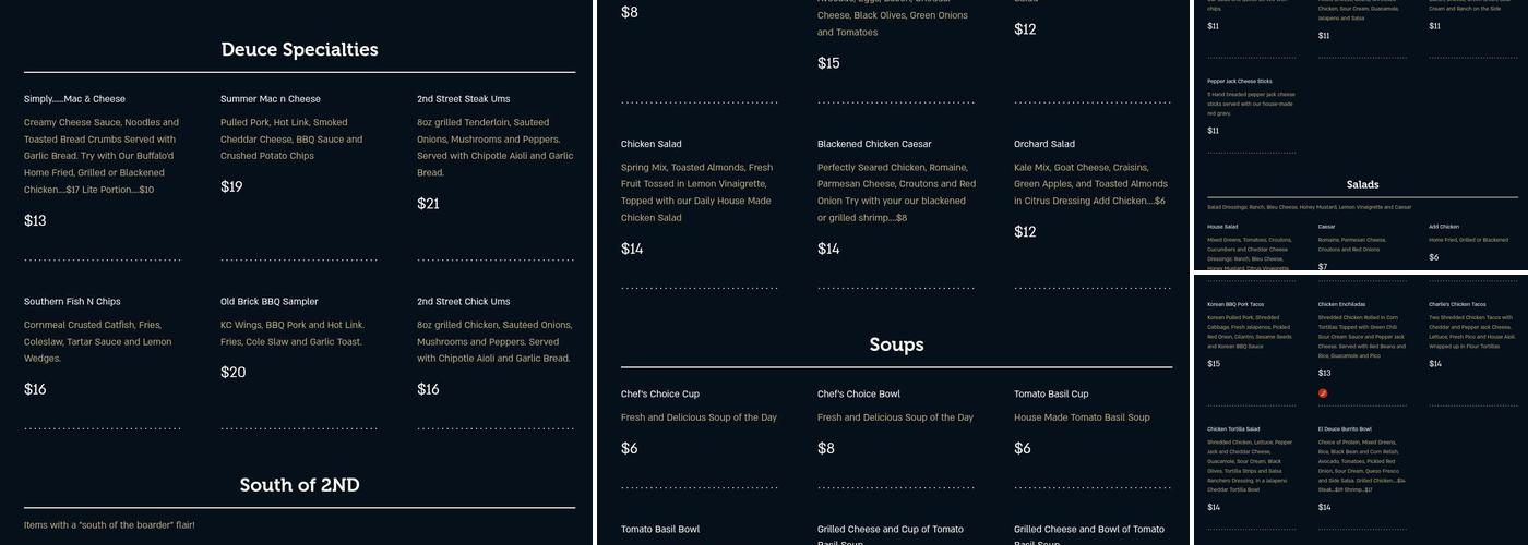 Deep Deuce Grill Menu