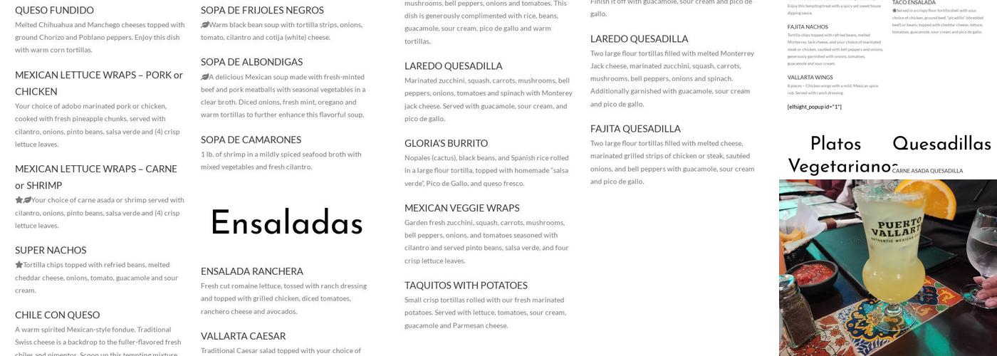 Puerto Vallarta Middletown Menu