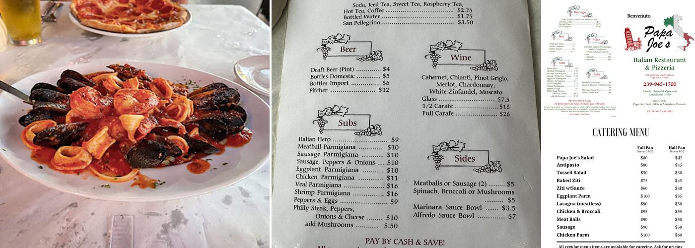 Papa Joe's Italian Restaurant & Pizzeria Menu