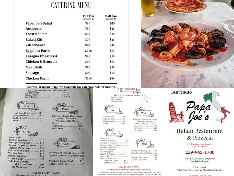Papa Joe's Italian Restaurant & Pizzeria Menu