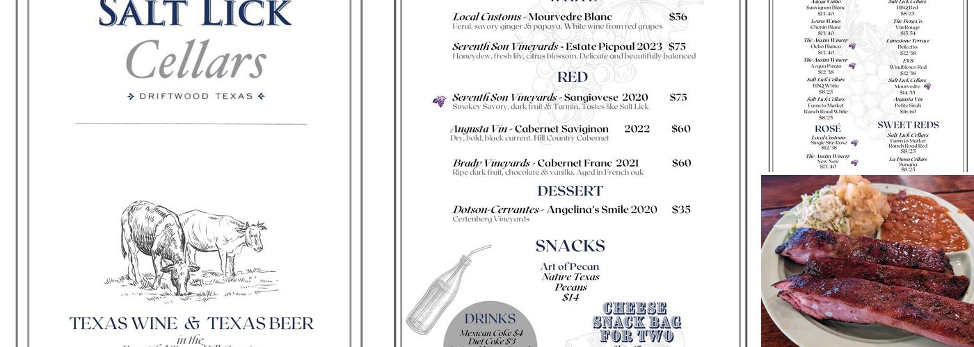 Salt Lick Cellars Menu