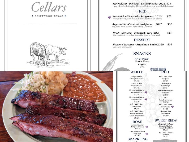 Salt Lick Cellars Menu