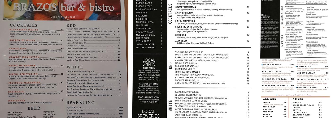 Brazos Bar & Bistro Menu
