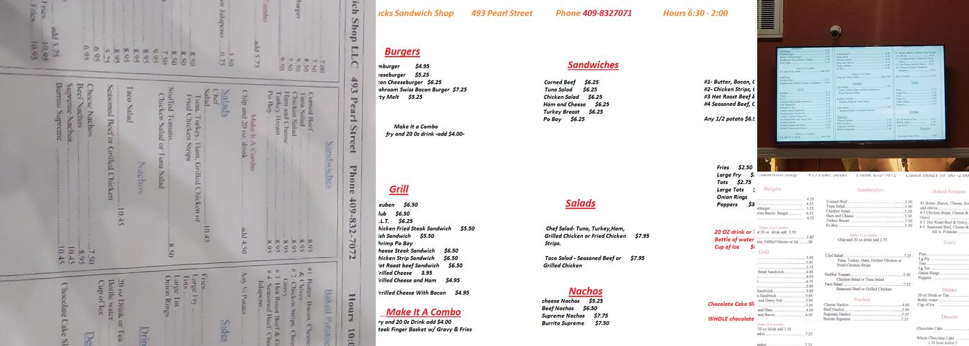 Chuck's Sandwich Shop Menu