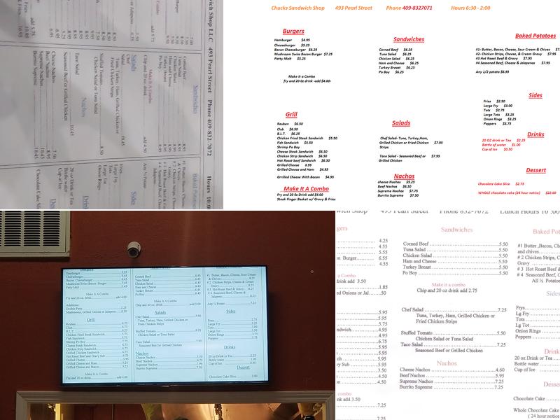 Chuck's Sandwich Shop Menu