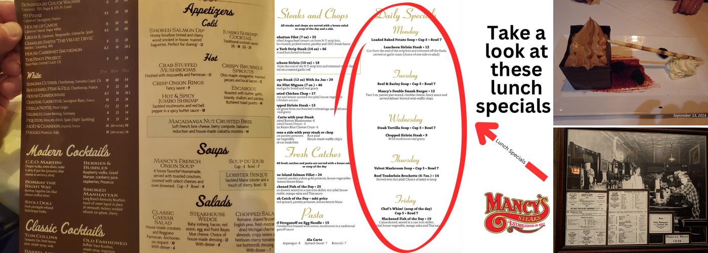 Mancy's Steakhouse Menu
