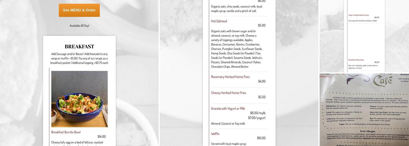 Portia's Cafe Menu