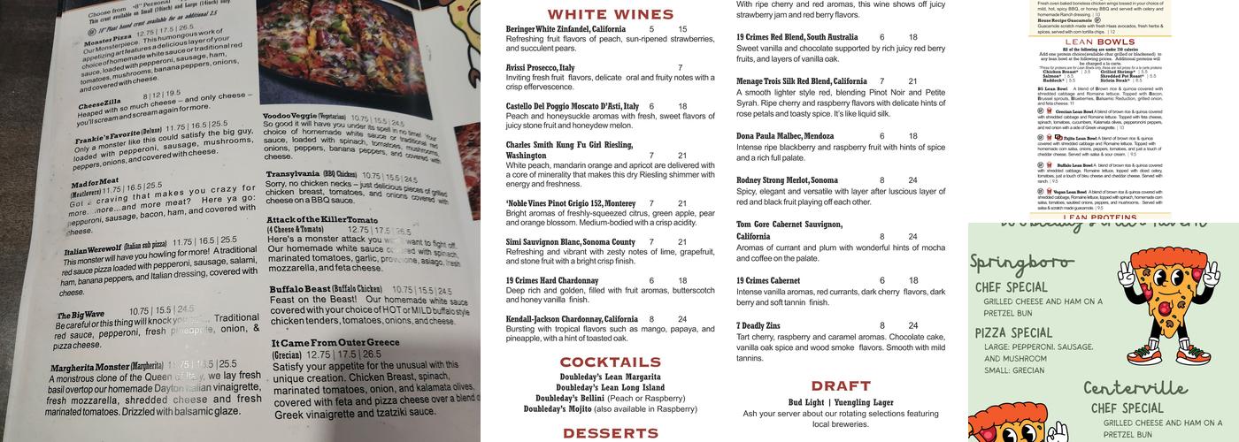 Doubleday's Grill & Tavern Menu