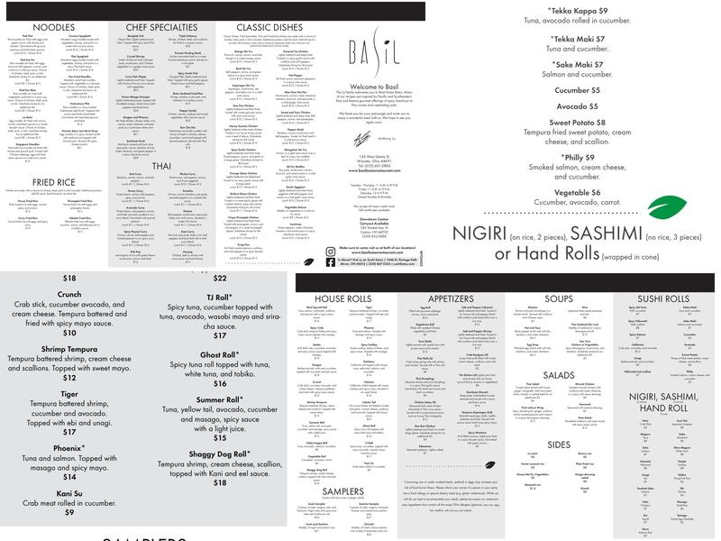 Basil Asian Bistro Menu