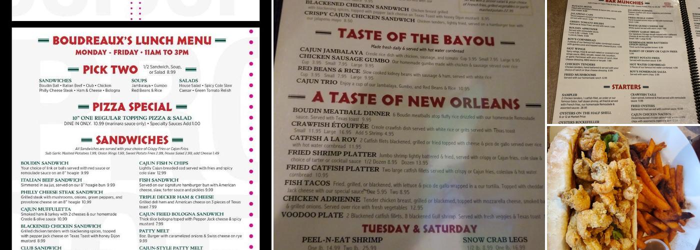 Boudreauxs Grill & Bar Menu