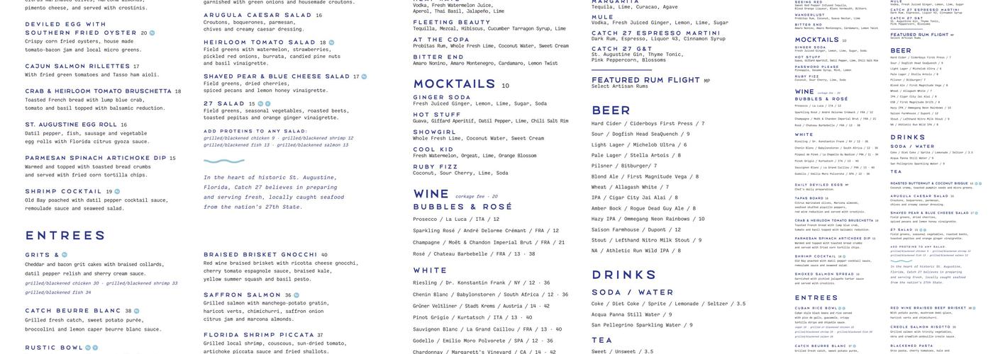 Catch 27 Menu